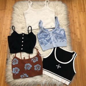 Knit Cropped Tank Tops Sweaters Floral Abstract Black White Blue Brown Lot XS/S